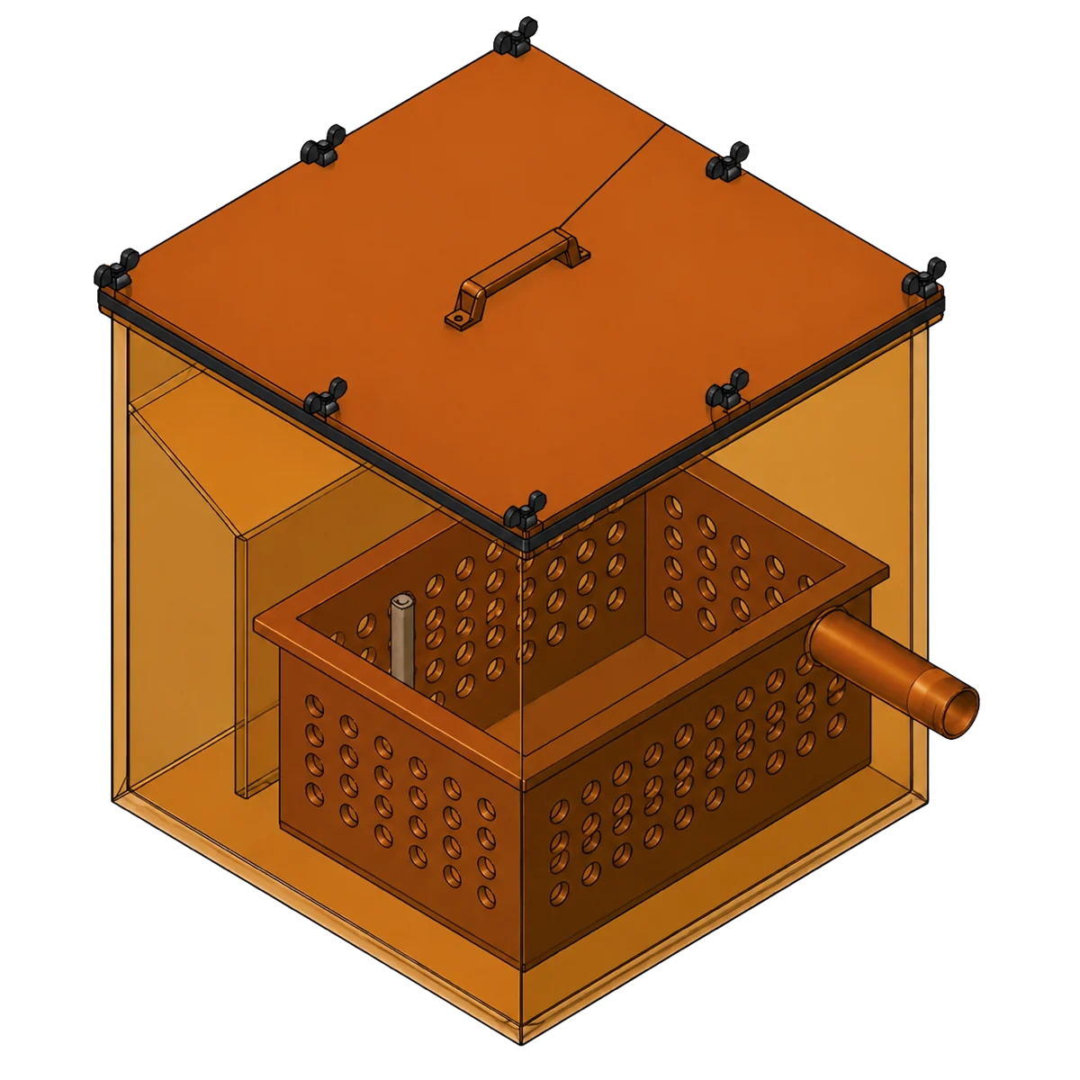 uPVC grease trap product view 02 with a bolted orange cover