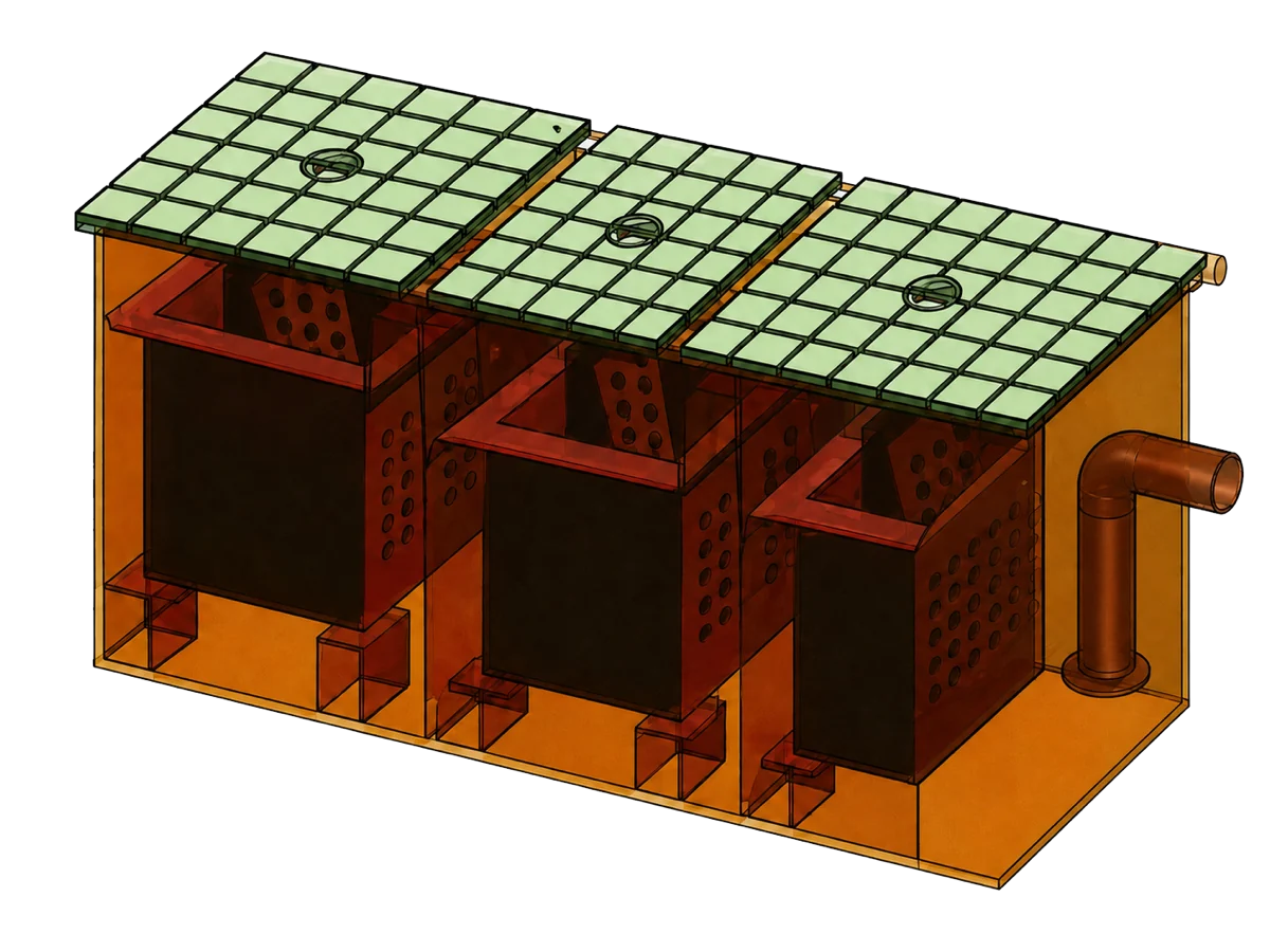 uPVC grease trap product view 04 with three grease chambers