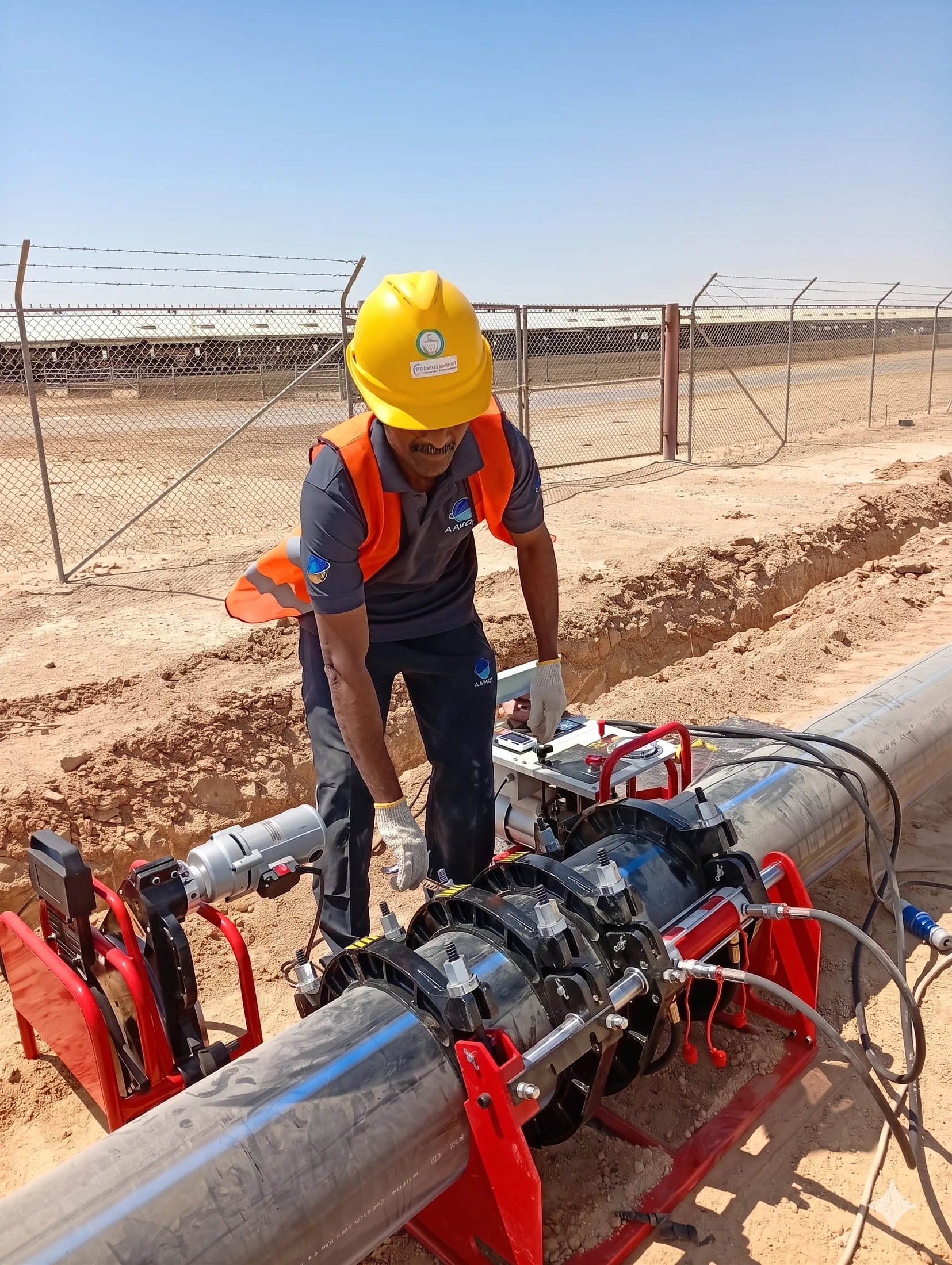 AAMCO technician carrying out HDPE butt-fusion welding on site