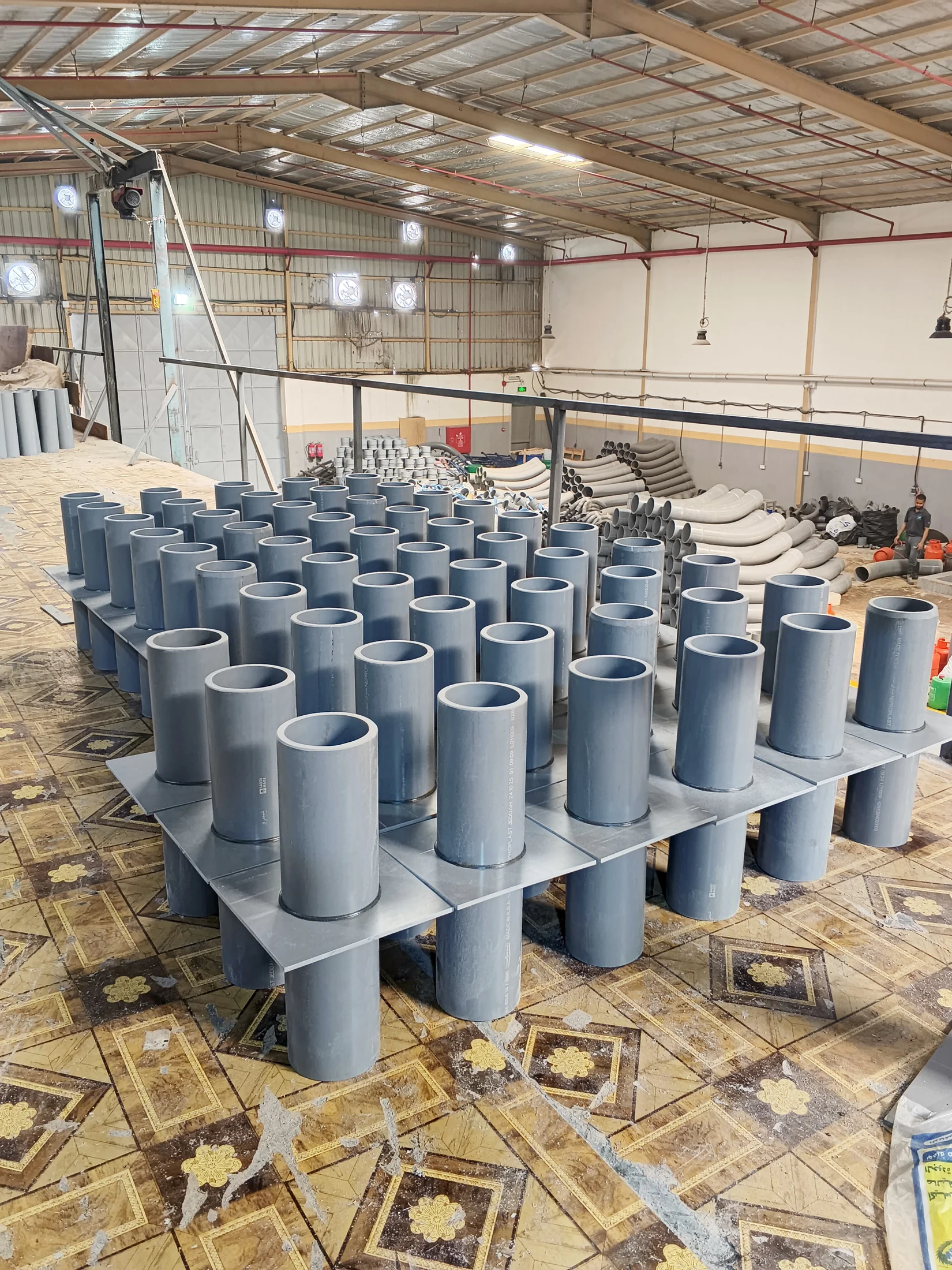 PVC fabrication production arranged inside the AAMCO Riyadh workshop