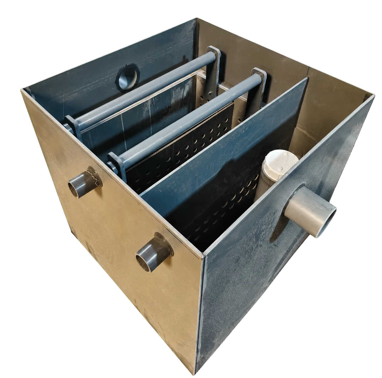 Internal baffles and pipework inside AAMCO Grease Trap Type-B